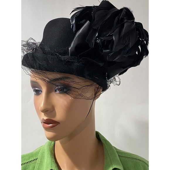 boston store milwaukee elegant hats womens black with flower of feathers on top main image 12